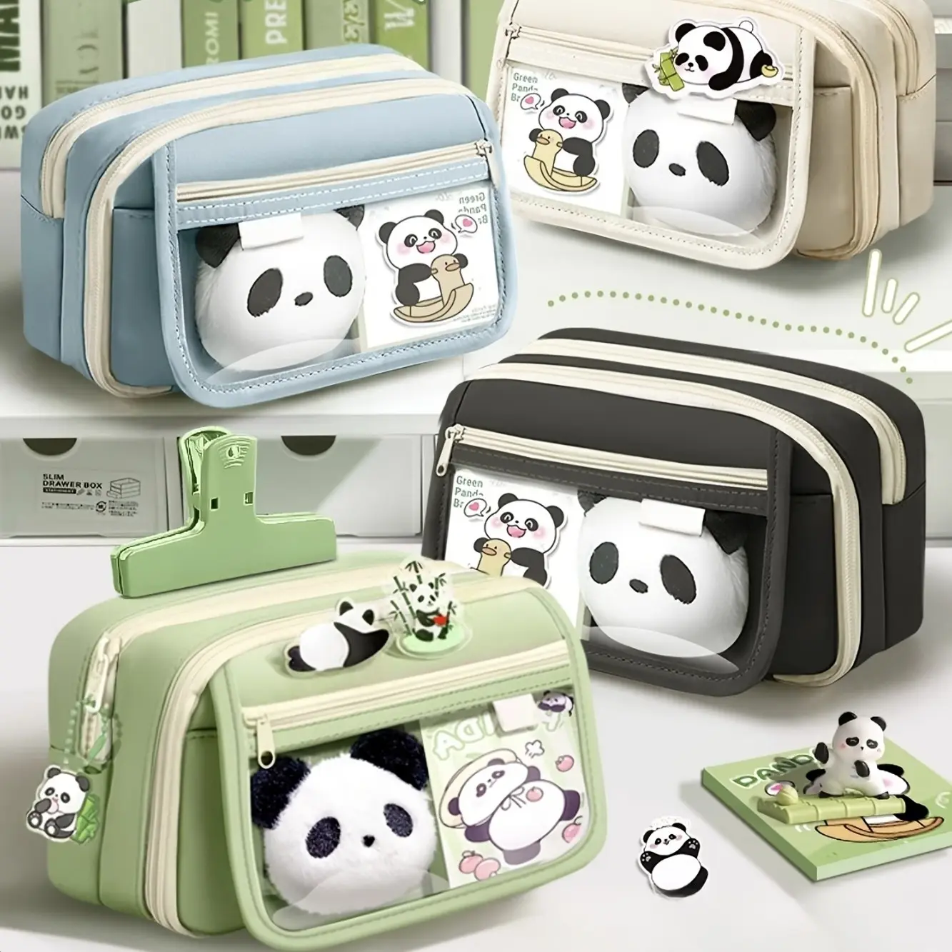 47pcs/215pcs Seven-Piece Panda Pencil Case Set, Adorable, Durable, Organized Storage, Panda Cosas School Supplies, Includes Panda Doll Stickers, Back to School Essentials