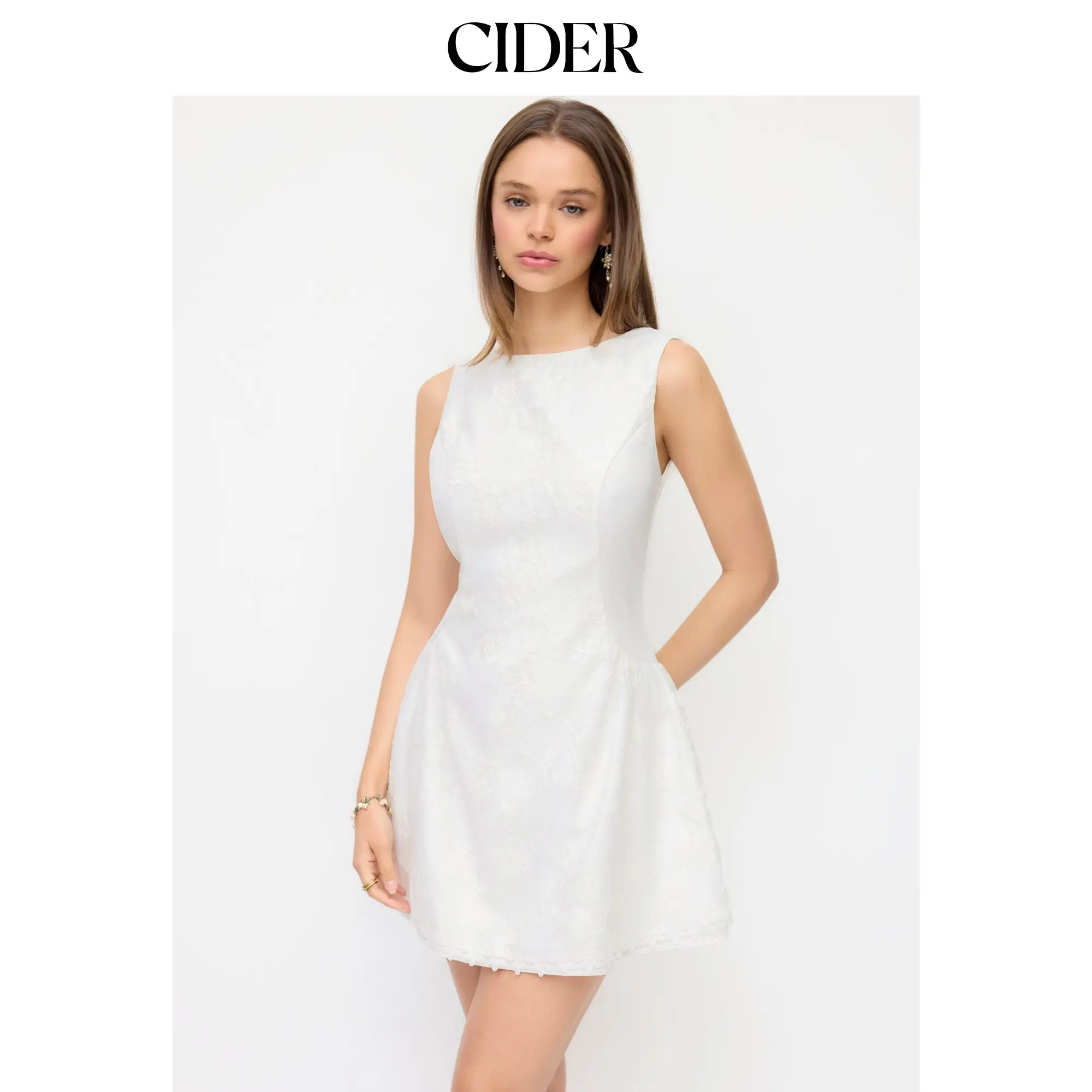 Cider Boat Neck Sleeveless Lace A Line Mini Dress SohoChic