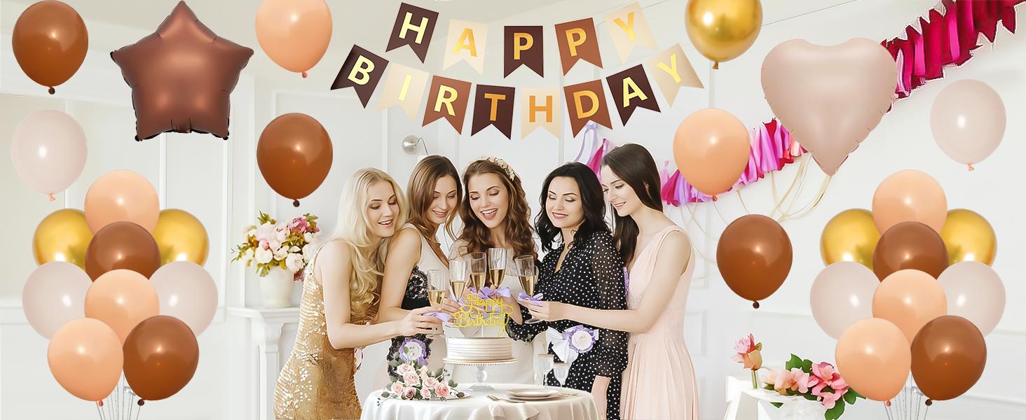 50th Birthday Decorations for Women Men,50th Birthday Balloons Brown Gold Sand White Number 50 Balloons Happy Birthday Banner with Cake Toppers for 50th Party Decorations