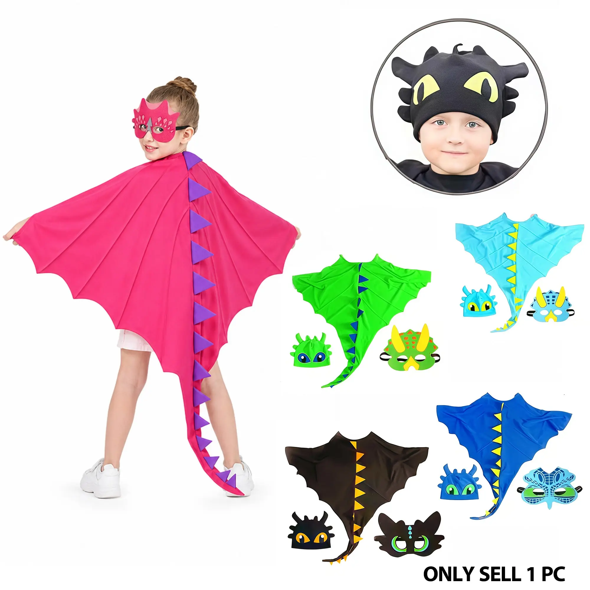 Dinosaur Cape Costume, Cosplay Dinosaur Cape with Hat and Mask, Kids Performance, Birthday Gift Party Dress, Dinosaur Costumes