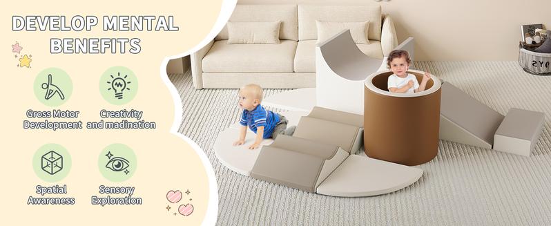 Soft Play Climbing Blocks for Toddlers - 10pc Set with Tunnel for Climb,Toddler Playtime Corner Climber Indoor Foam Play Gym, Crawl and Slide