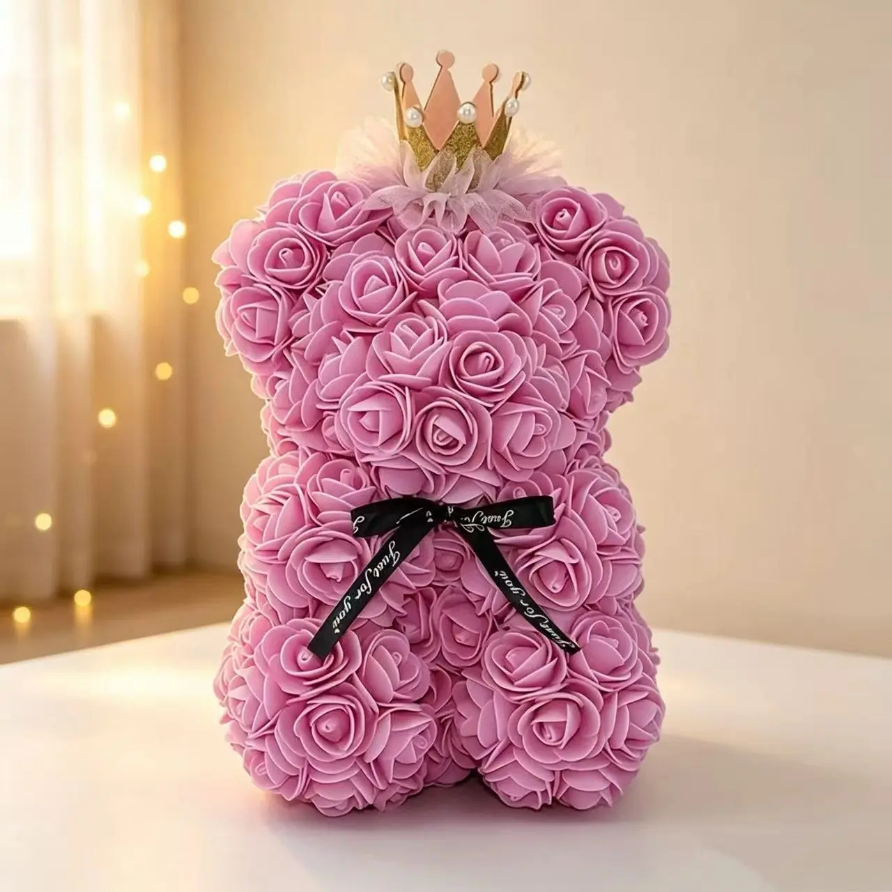 Rose Bear Crown Teddy Bear 23cm, Realistic Rose Flower Bear, Valentine's Day Gift for Girlfriend, Mother's Day, Christmas, Birthday