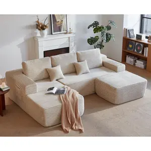 104''Cloud Sectional Couch with U-Shaped Chaise,Modern Modular Sofa with Deep Seat, Upholstered Couches for Living Room Bedroom,No Assembly Required,(Plush  Fabric),Beige