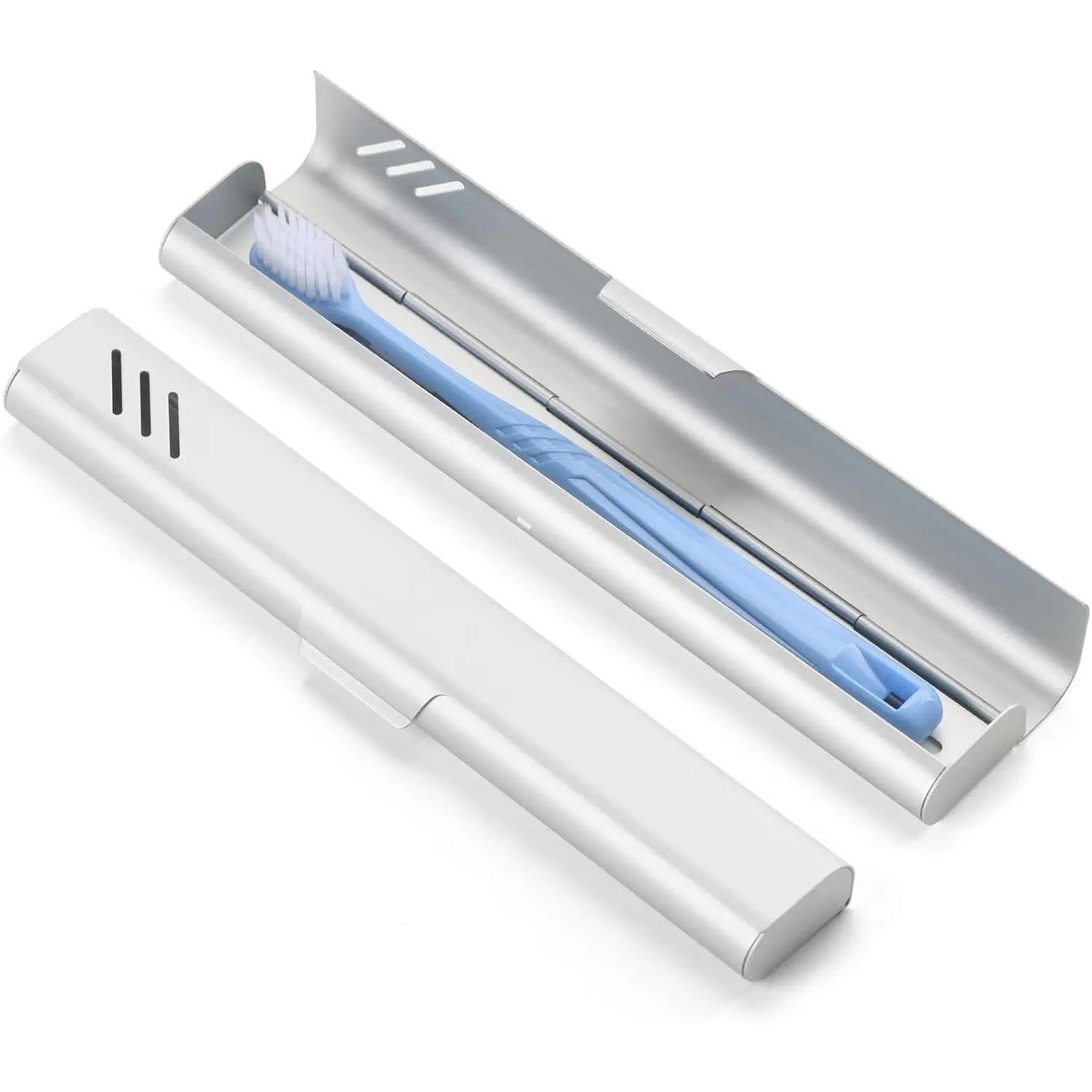 Travel Toothbrush Case, Portable Toothbrush Holder, Durable Aluminum Toothbrush Storage Box, Small Breathable Manual Toothbrush Container for Traveling, School, Camping, Business Trip - Sliver