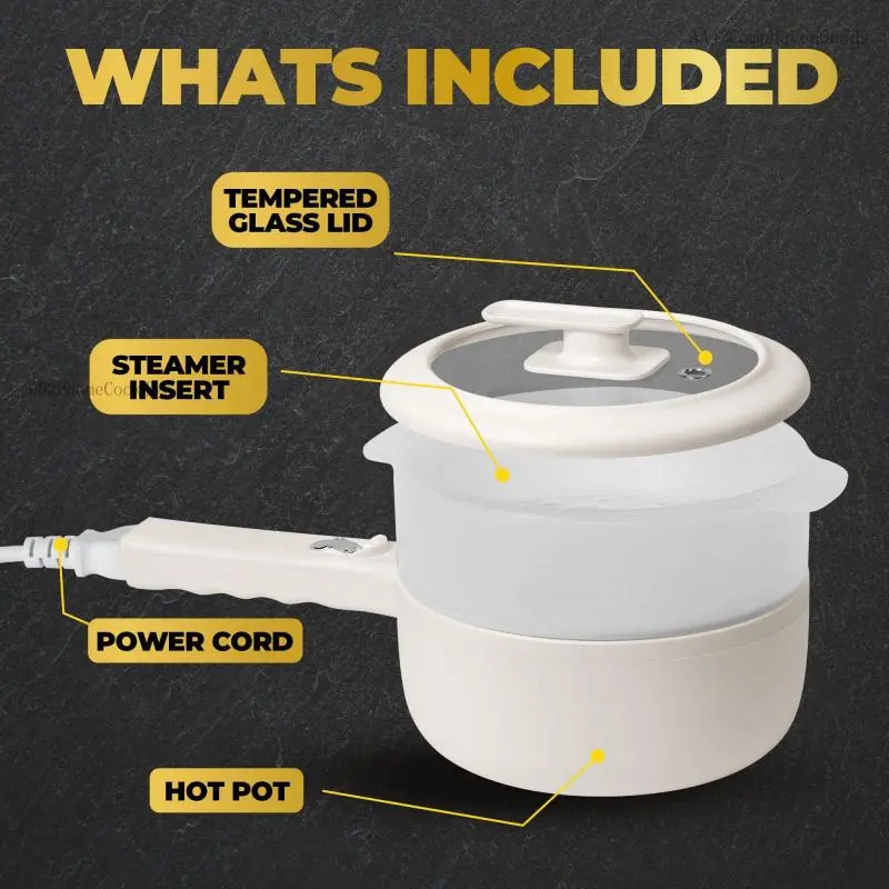 Electric Cooker Nonstick Ceramic Skillet Pan Hot Pot Mini Cooker with Lid SteamerDD22HomeCookJoyAA43CampHavenGoods