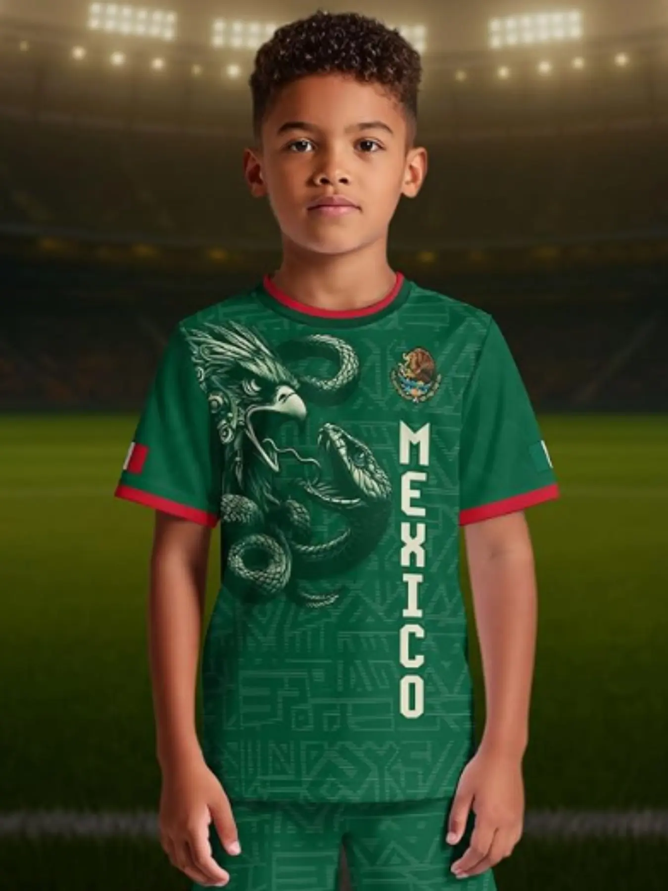 Mexican Theme Kids Soccer Set, Boys Breathable Sports Wear, Training Two-Piece, Casual Graphic Pattern, Slim-Fitting