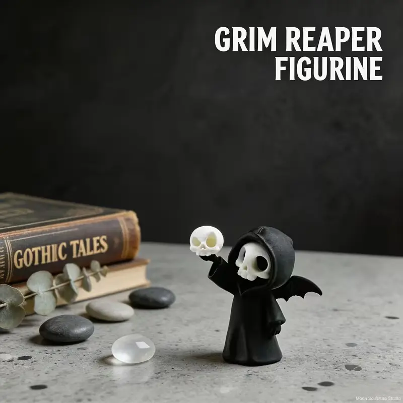 2.83 Inch Gothic Death Skull Winged Grim Reaper Sculpture, Dark Fantasy Desk Decor, Pla Craft Statue, Plastic Figurines, Home & Halloween Display, Gift for Goth Collectors