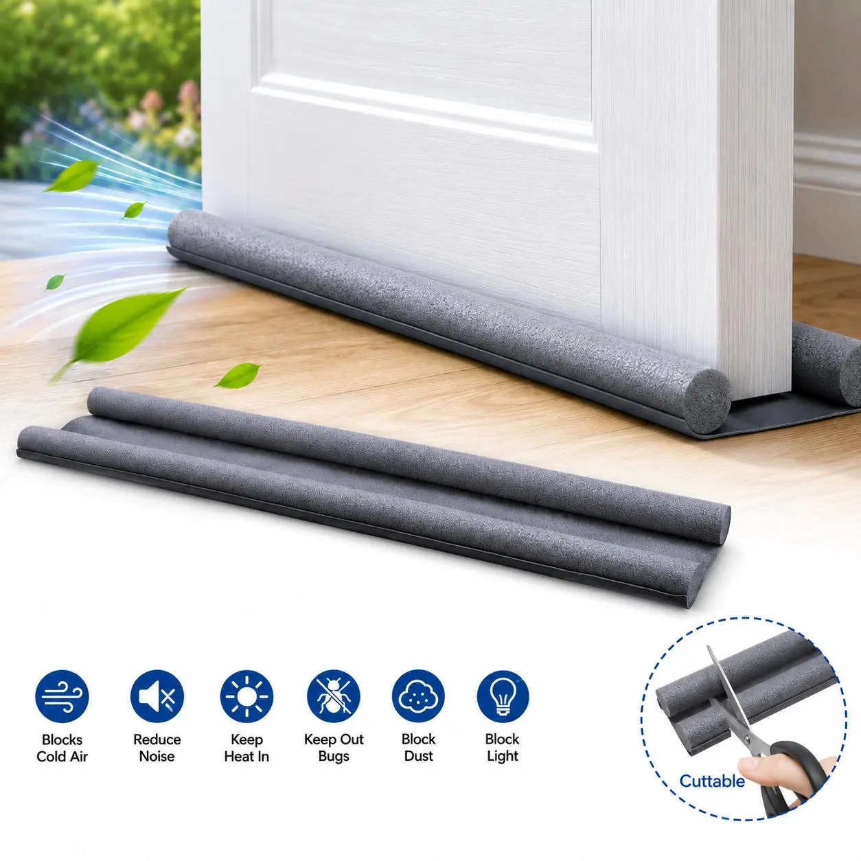 Door Draft Stopper for Bottom of Door - Adjustable Under Door Sweep, No Adhesive, Blocks Cold Air, Hot Air, Noise, Light & Bugs, Weather Stripping Gap Filler, Easy Install,Improves Home Comfort, Grey dealsforyou summerwins
