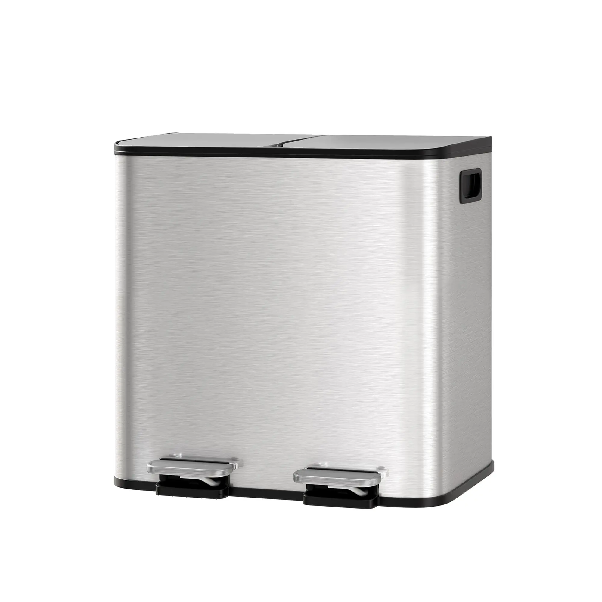 Garvee Efficient Waste Separation Dual Compartment Kitchen Trash Can – 30L (2x15L) Stainless Steel Step Pedal Bin – Removable Odor-Resistant Buckets – Soft-Close Lid – Fingerprint-Proof – White/Black – Space-Saving