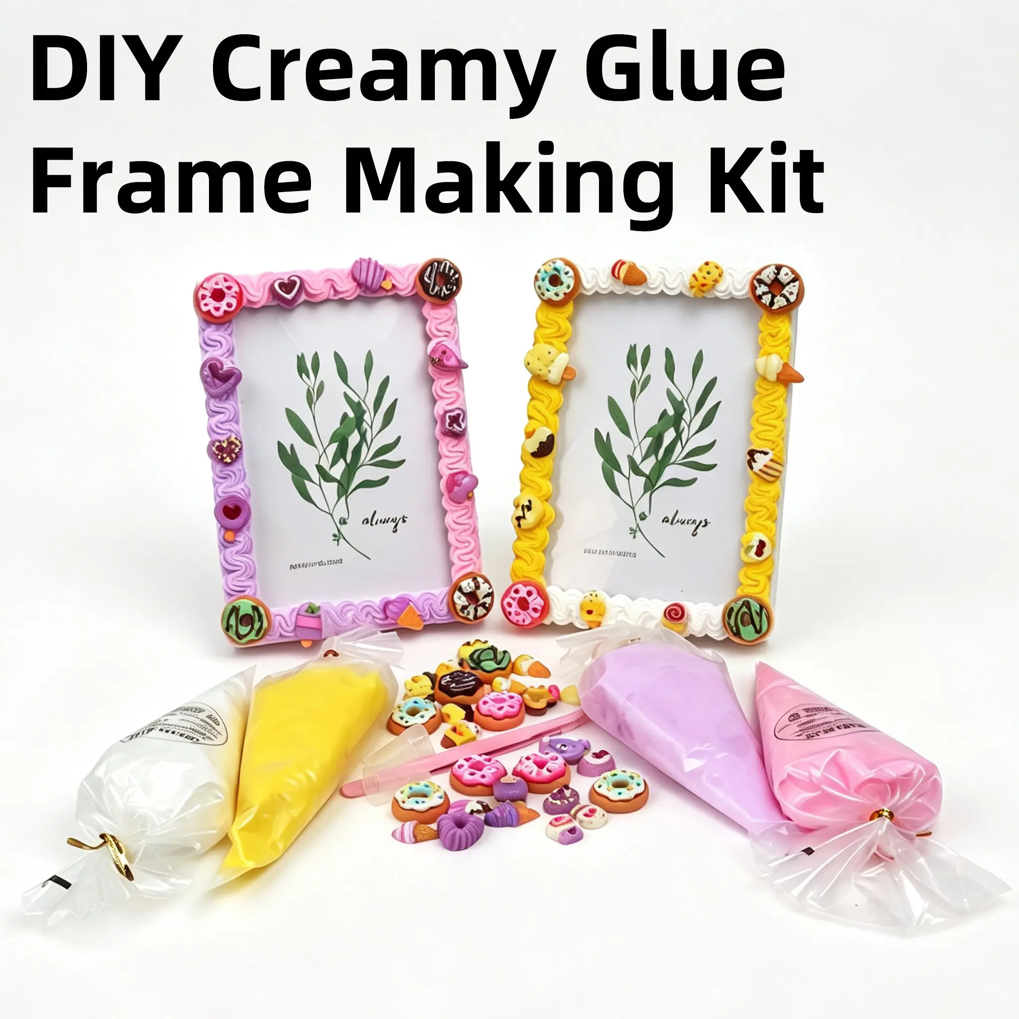 DIY Creamy Glue Frame Making Kit, Cute Decoden Handmade Decoration Material Pack, Self-Made Photo Frame, Creative Gift for Girl's Room Decor