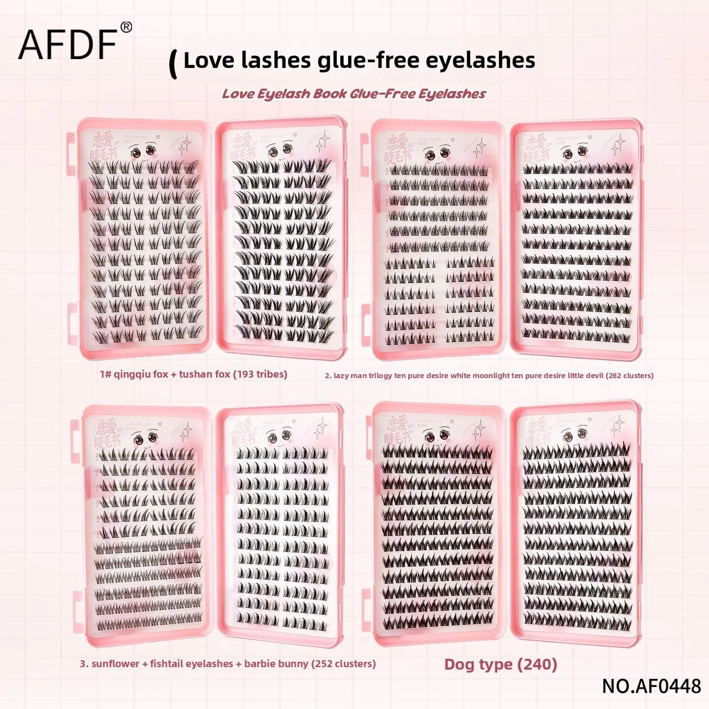 Glueless Self-Stick Lash Book Full Mixed Styles, Fox Eye & Puppy Eye Cluster Lashes, Large Pack Lazy Quick Wear Makeup Eyelashes