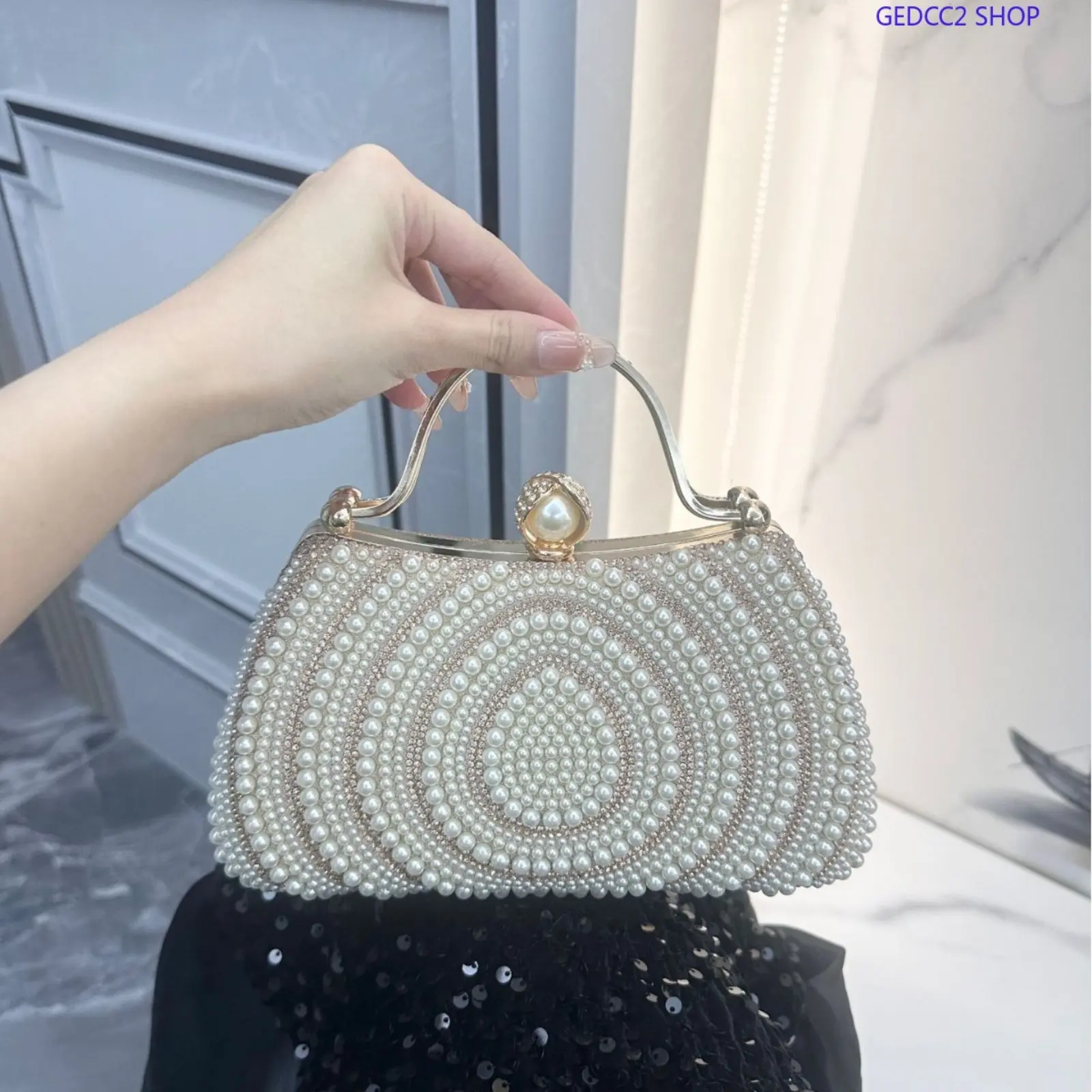Women’s Rhinestone Pearl Evening Clutch Bag - Sparkling Formal Handbag with Shoulder Strap, Elegant Purse for Wedding, Evening Events