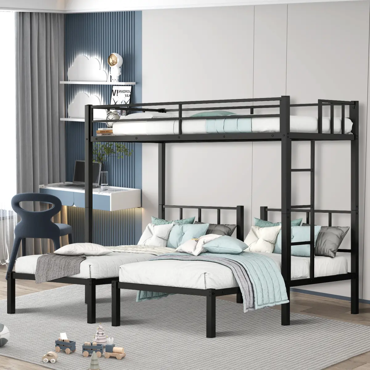 [Bellemave] Detachable Metal Triple Bunk Bed, Twin XL Top Bed and Twin Lower Bed Frame, Noise-Free Frame for Bedroom Dorm Guest Room