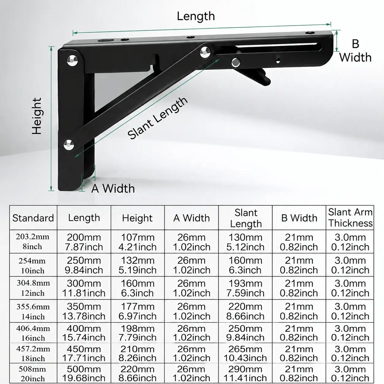 Industrial Heavy Duty Adjustable Wall Mount Bracket Kit, Multi-Size Load Bearing Foldable Shelf, Rustproof Space-Saving Design, Expandable Kitchen Storage Shelf, Easy Install Durable Organization Tool for Indoor Outdoor Use.