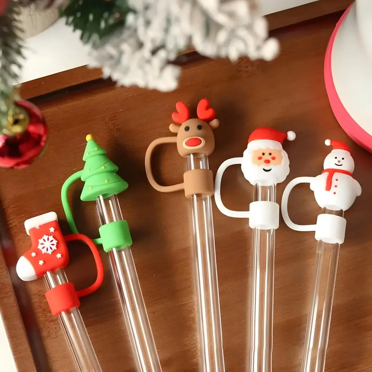 Christmas Straw Cap Set – Reusable Holiday Dust Covers for 9-10mm Straws, Sealed & Easy to Clean – Cute Xmas Drink Lid Accessories, Festive Tumbler Covers for Holiday Parties & Christmas Drinkware Decor