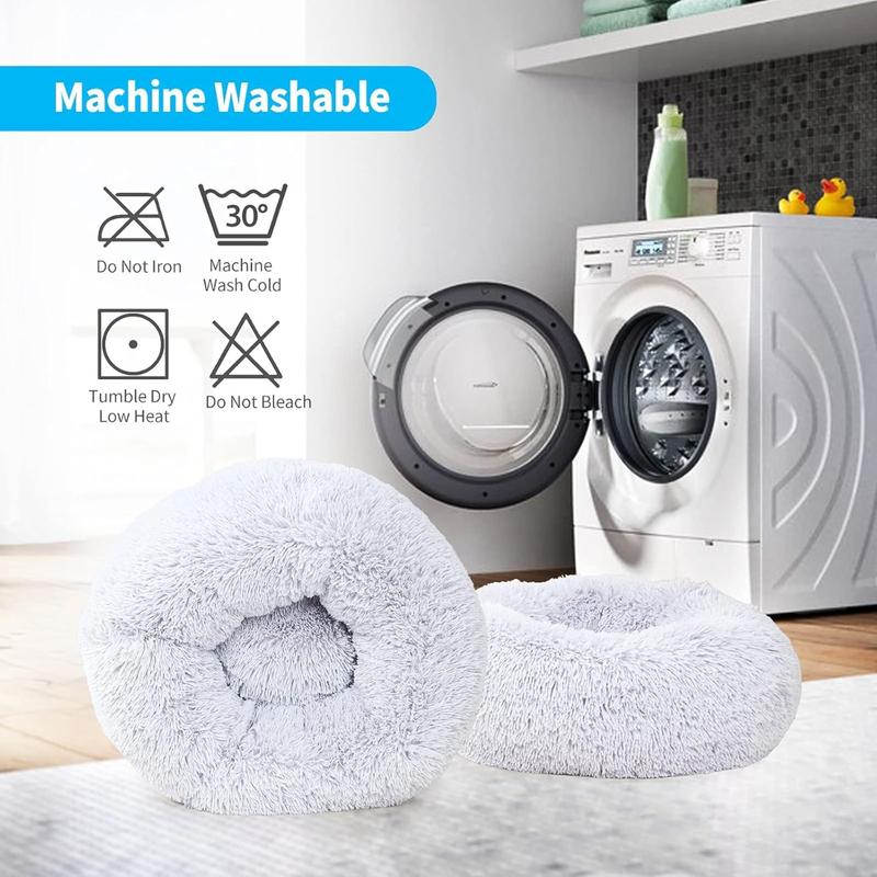 Cute Plush Dog Bed, Washable, Suitable for Small Dogs, 19 Inches, Anxiety-reducing Puppy Bed, Suitable for Dogs Weighing No More Than 15 Pounds.