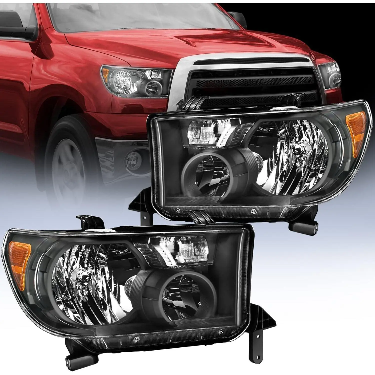Nilight Adjustable Waterproof Reflective LED Headlight Assembly for 2007-2013 Toyota Tundra, 2008-2017 Sequoia, Black Housing, Amber Reflector, Temperature-Resistant, Wide Illumination Range, Leakproof Driver & Passenger Side Car Lighting Replacements, Tu