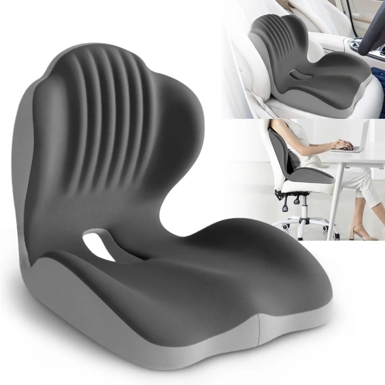 Ergonomic Lumbar Support Cushion, Memory Foam Pad, Hollow Coccyx Design, Relieves Lower Back and Hip Pain, for Office Chair, Car Seat, Home Use