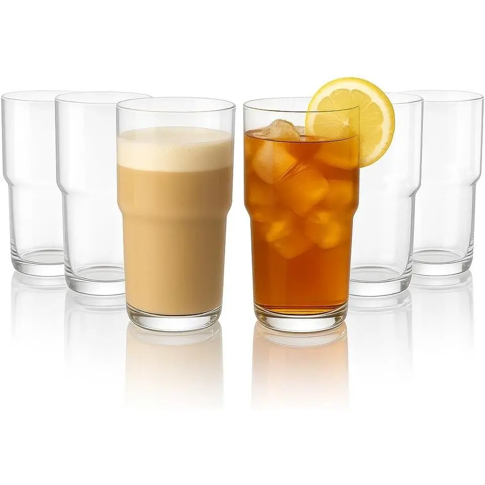 Stackable 21oz Iced Coffee Glasses Set of 6, Drinking Glasses for Lattes, Tea, Coffee and Water