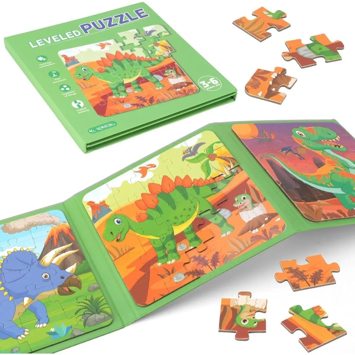 Magnetic Puzzles for Kids, Toddler Dinosaur Jigsaw Puzzles Book for Preschool Toddlers, Travel Toys for 3-5 Year Old Board Games Boys and Girls