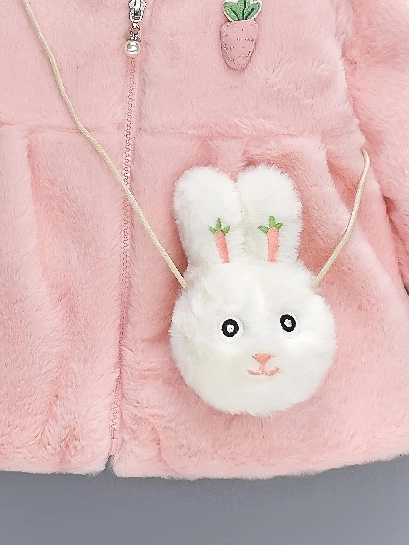 Cartoon Rabbit Girls' Autumn and Winter Warm Fleece Hooded Jacket with Long Sleeves Cute Outerwear Set Including Bag(Gift)11