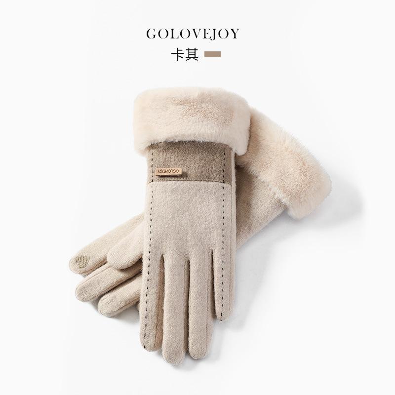 Winter cashmere gloves women's outdoor fleece thickened thermal gloves cold-proof touch screen gloves