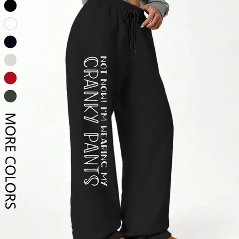 Women's Casual Jogger Pants, Fun Slogan Print, All Seasons Wear, Comfortable Daily, Versatile Long Pants for Spring & Fall, Baggy Jogging Pants