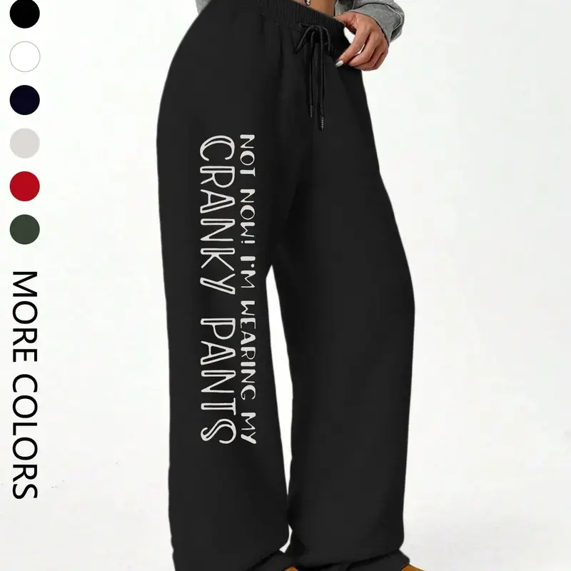 Women's Casual Jogger Pants, Fun Slogan Print, All Seasons Wear, Comfortable Daily, Versatile Long Pants for Spring & Fall, Baggy Jogging Pants