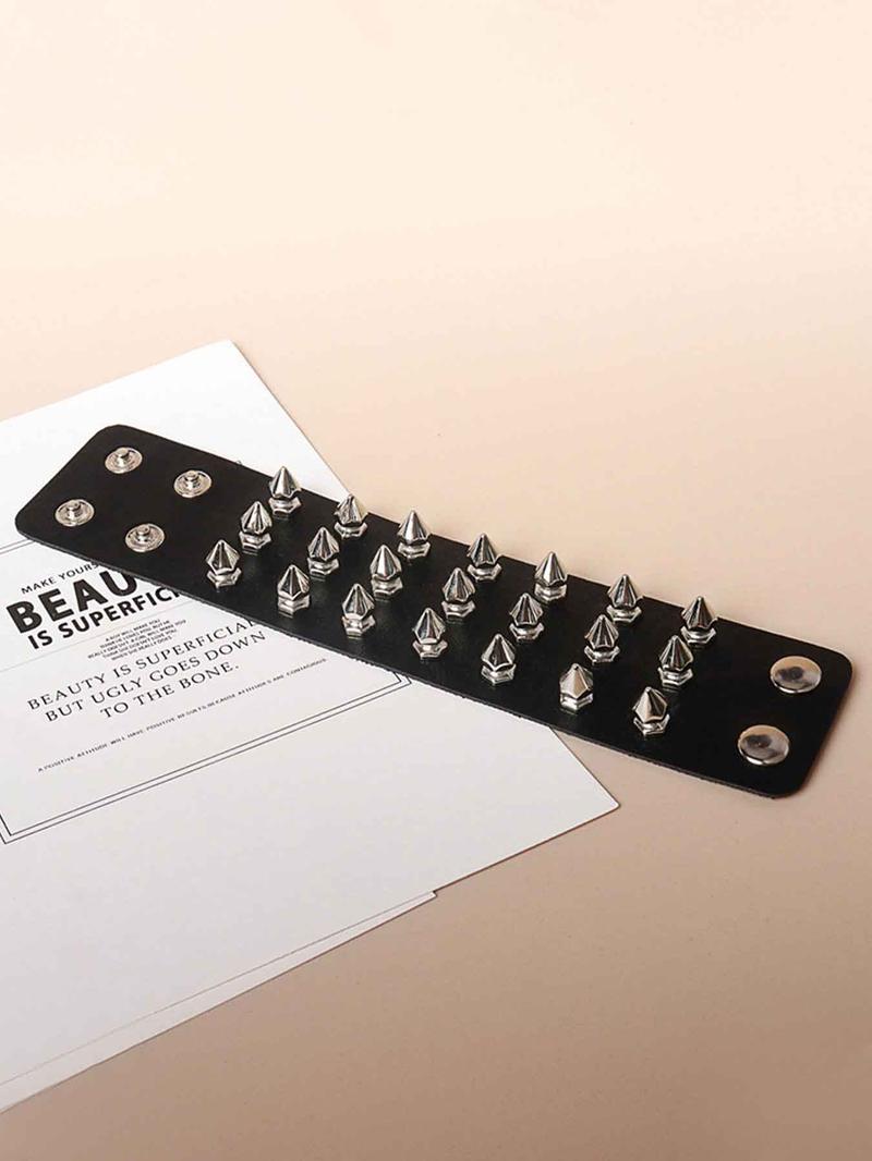 Punk Style Rivet Decorated Pu Leather Bangle, 2024 New Style Personality Exaggeration Jewelry for Party, Daily Clothing Decor, Trendy All-match & Exquisite Jewelry for Birthday Gift, Strap Bracelet, Stackable Bracelets