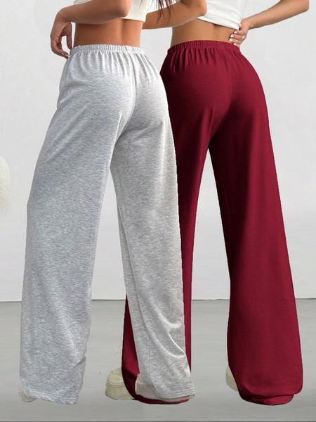 Women's Casual Drawstring Wide-Leg Pants, 2 Pack Simple Solid Color Loungewear, Comfortable for Spring Summer Fall Daily Use