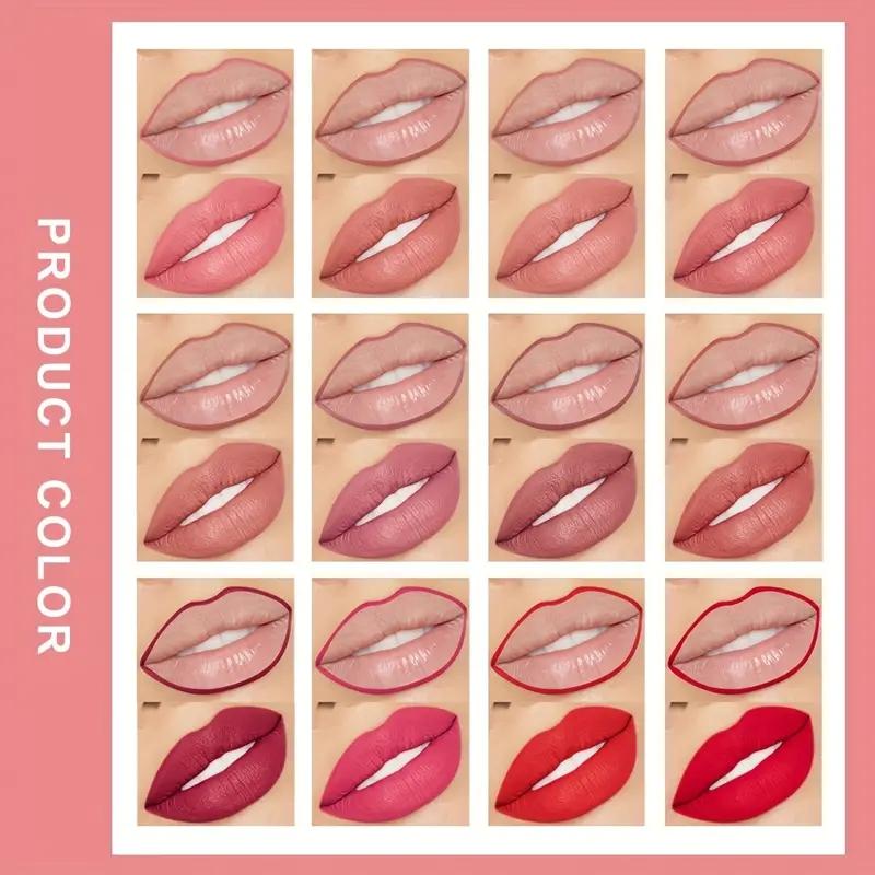 Long Lasting Matte Finish Lip Liner Pencils Set, 12pcs/set Easy Coloring Lipliner Pencil, Lip Makeup Accessories for Girls & Women