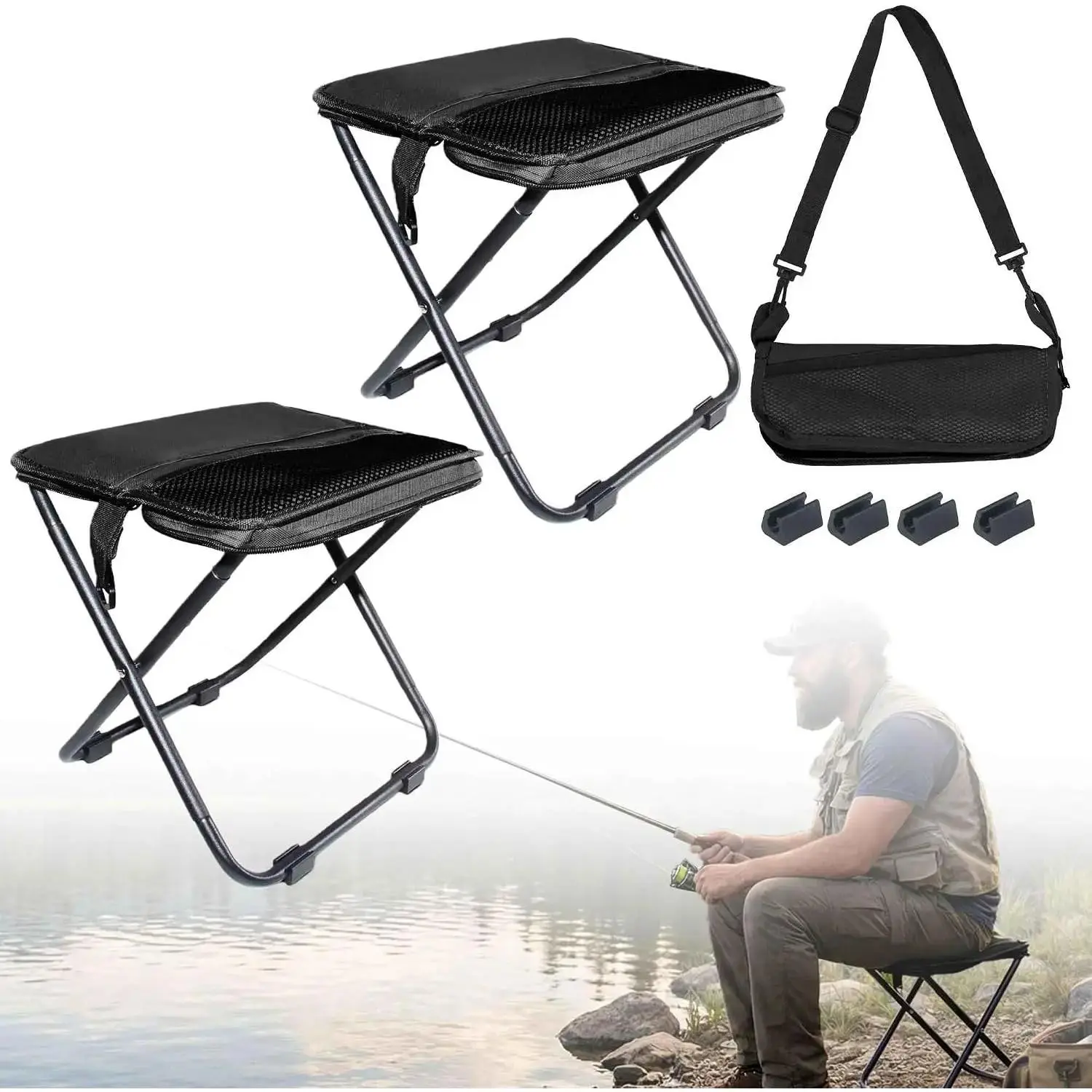GMOX Heavy Duty Foldable Camping Stool for Adults - 14.2in Wide Seat, Portable Collapsible Minimalist Khaki Outdoor Gear for Fishing, Travel