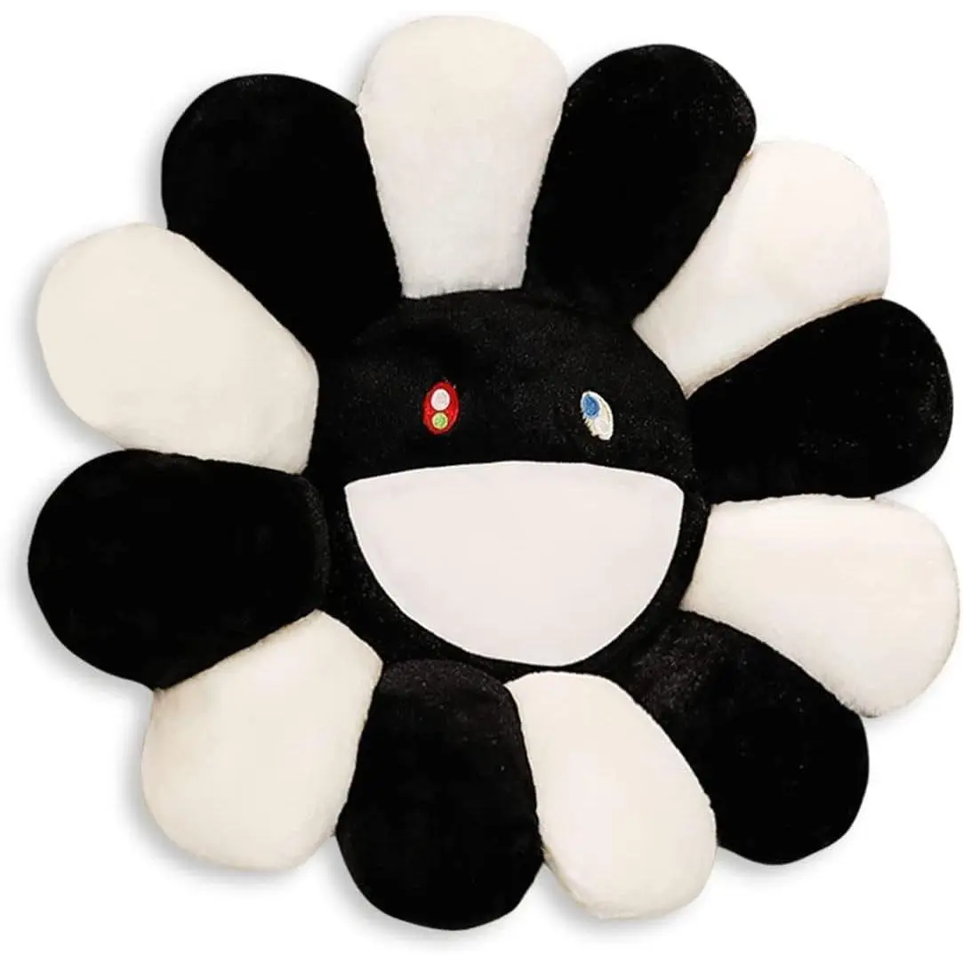 Soft Comfortable Plush Rainbow Sunflower Flower Floor Pillow, Indie Decorative Pillow for Home Reading Bedroom Decoration, 40CM Black and White