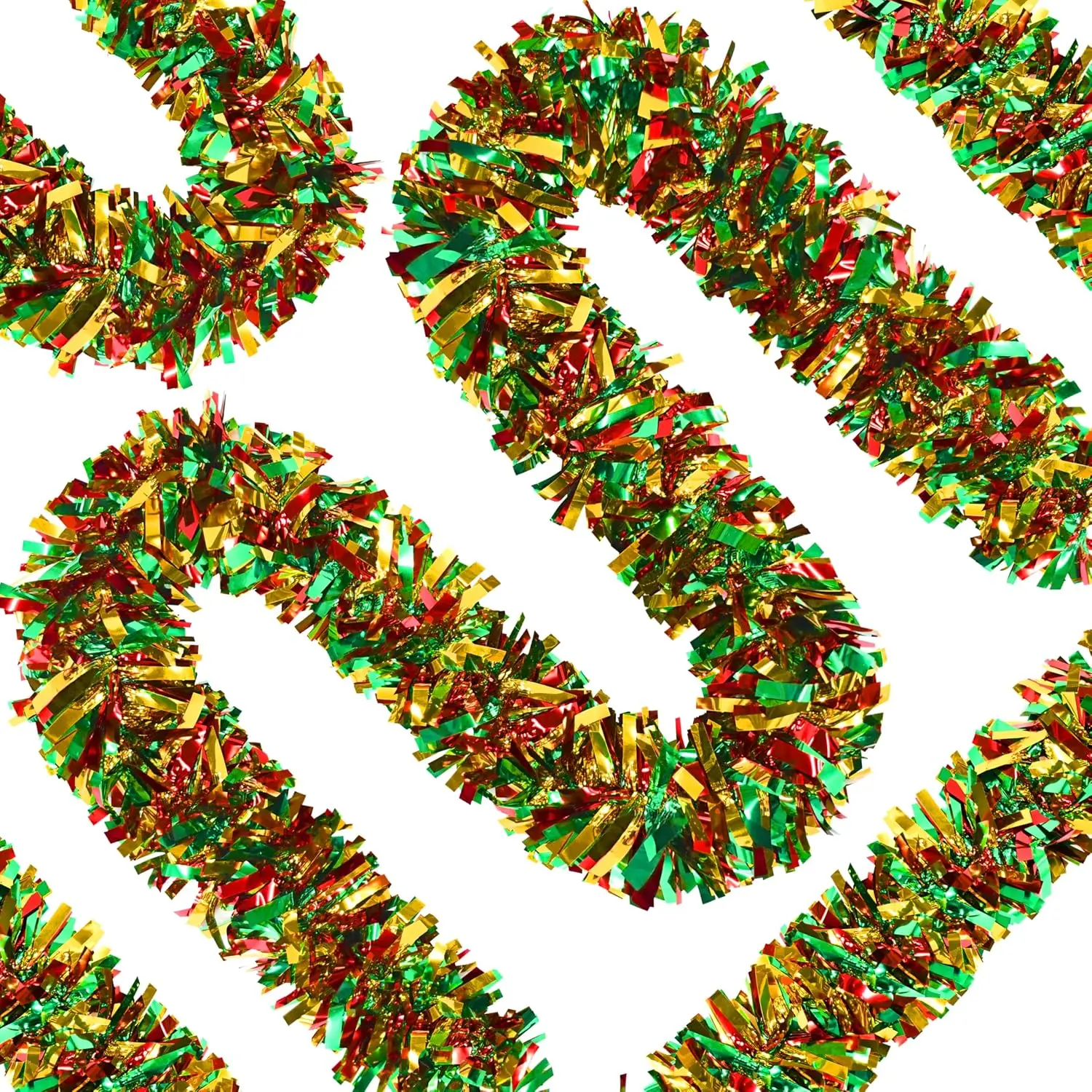 66 Ft Christmas Tinsel Garland Thick Tinsel Garland Xmas Tree Decorations Metallic Tinsel Twist Garland for Christmas, Birthday, Party Decor Indoor Outdoor Party Supplies (Green-Red-)