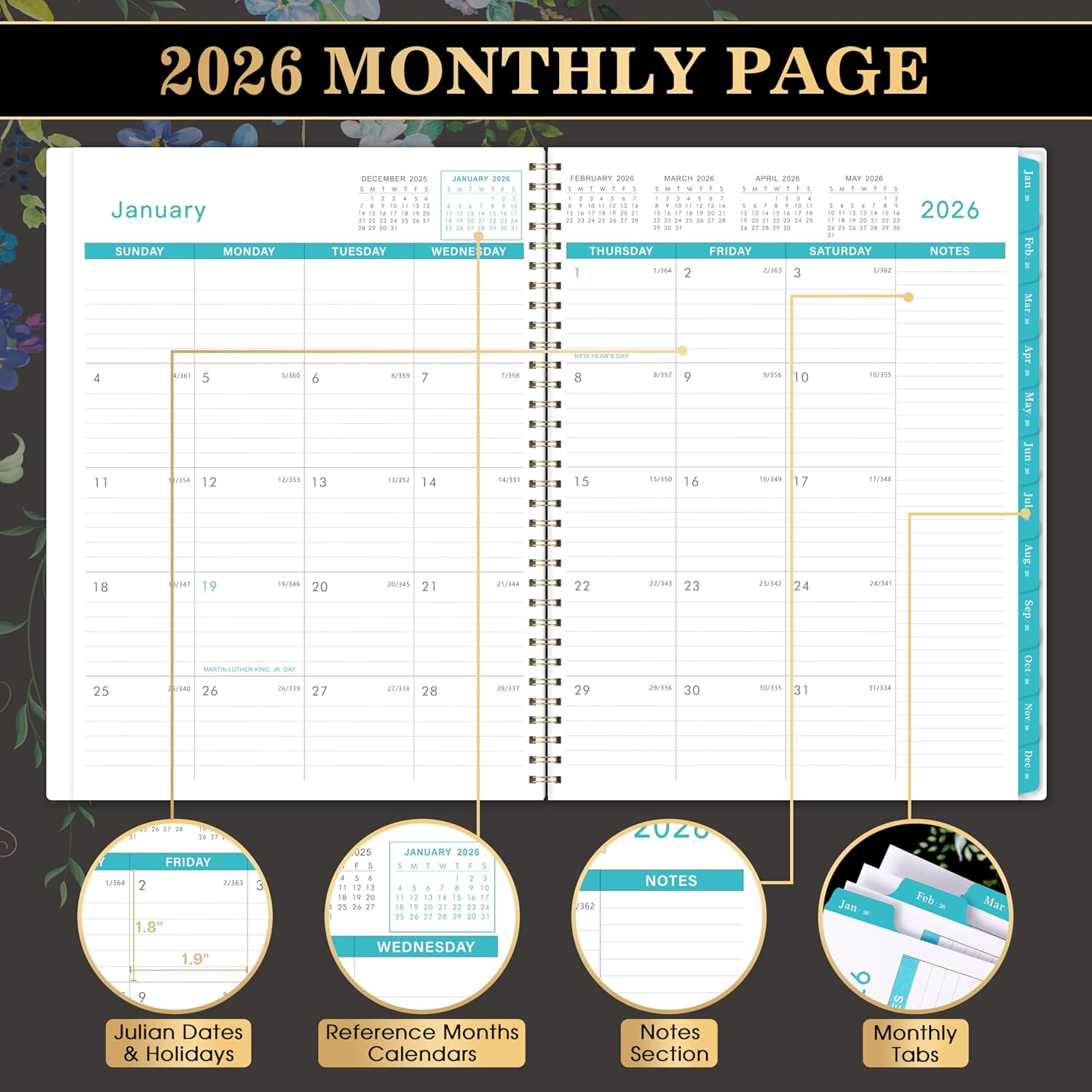 2026 Monthly Planner - 9'' x 11'', Large 12 Monthly Calendar/Planner 2026, Jan. 2026 - DEC. 2026, 2026 Calendar Planner with -wire Binding, Note Pages, Tabs, Inner Pocket, Thick Paper