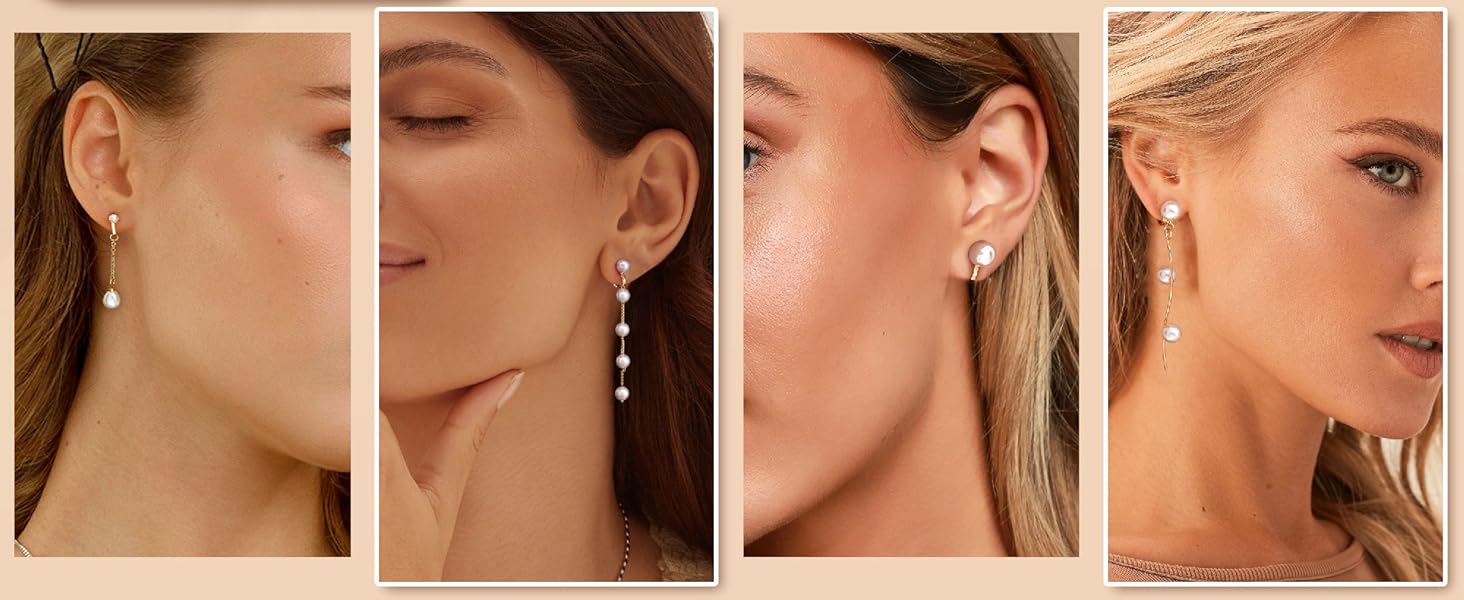 ORAZIO Clip On Earrings for Women - Pearl Drop Dangle Earrings with Bow Heart CZ - Lightweight Hoop Earrings for Non-Pierced Ears Gold Silver Finish Jewelry for Weddings Parties ORAZIO Clip On Earrings for Women - Pearl Drop Dangle Earrings with Bow Heart CZ - Lightweight Hoop Earrings for Non-Pierced Ears Gold Silver Finish Jewelry for Weddings Parties