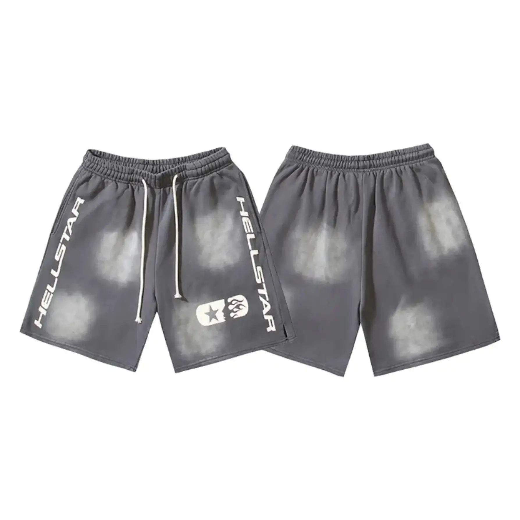 HELLSTAR Letter Star Graphic Sweat Shorts 100% Cotton Loose Oversized Y2K Vintage Wash Breathable Athletic Running Casual Beach Shorts Streetwear Bottoms Men Women Unisex