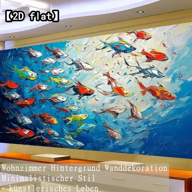 【2D flat】Colorful fish swimming in the water. 1 piece unframed canvas art - modern decoration, suitable for living room, bedroom, bar or café wall decor artwork, room decoration | Christmas Halloween holiday gift