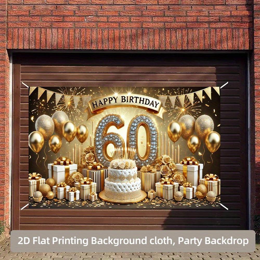 1pc 2D Flat 60th Birthday Party Backdrop - Golden Glitter "152.4cm with Balloons, Confetti & Gift Boxes, Polyester Photography Background for Indoor/Outdoor Celebrations, No Power Needed, Perfect