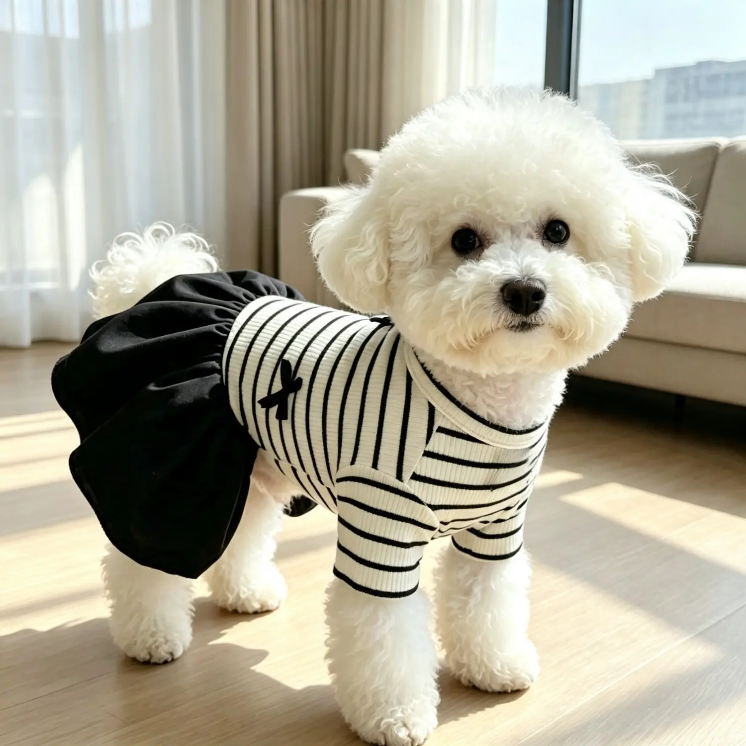 1PC Cute Striped Bow Pet Dog Dress Puppy Clothes Summer Spring Sweet Puppy Skirt for Small Dogs Teddy Bichon Frise 3 Colors
