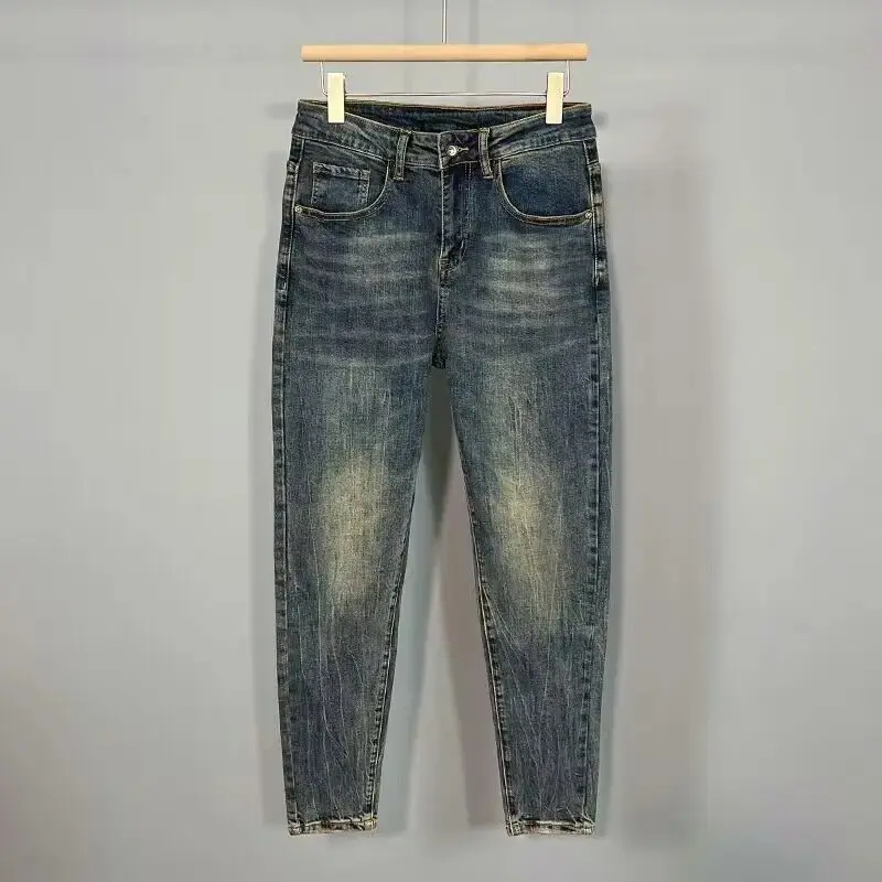 New Harajuku Fashion Luxury Designer Vintage Men's Slim Fit Denim Jeans for Spring Autumn Casual Wear Retro Luxury Clothing Men