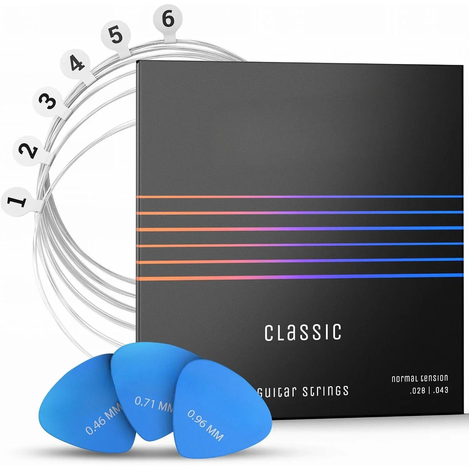 ® Guitar Strings for classical guitar - brilliant sound quality strings made of nylon for classical guitar coated with  (6 string set) incl. 3 picks