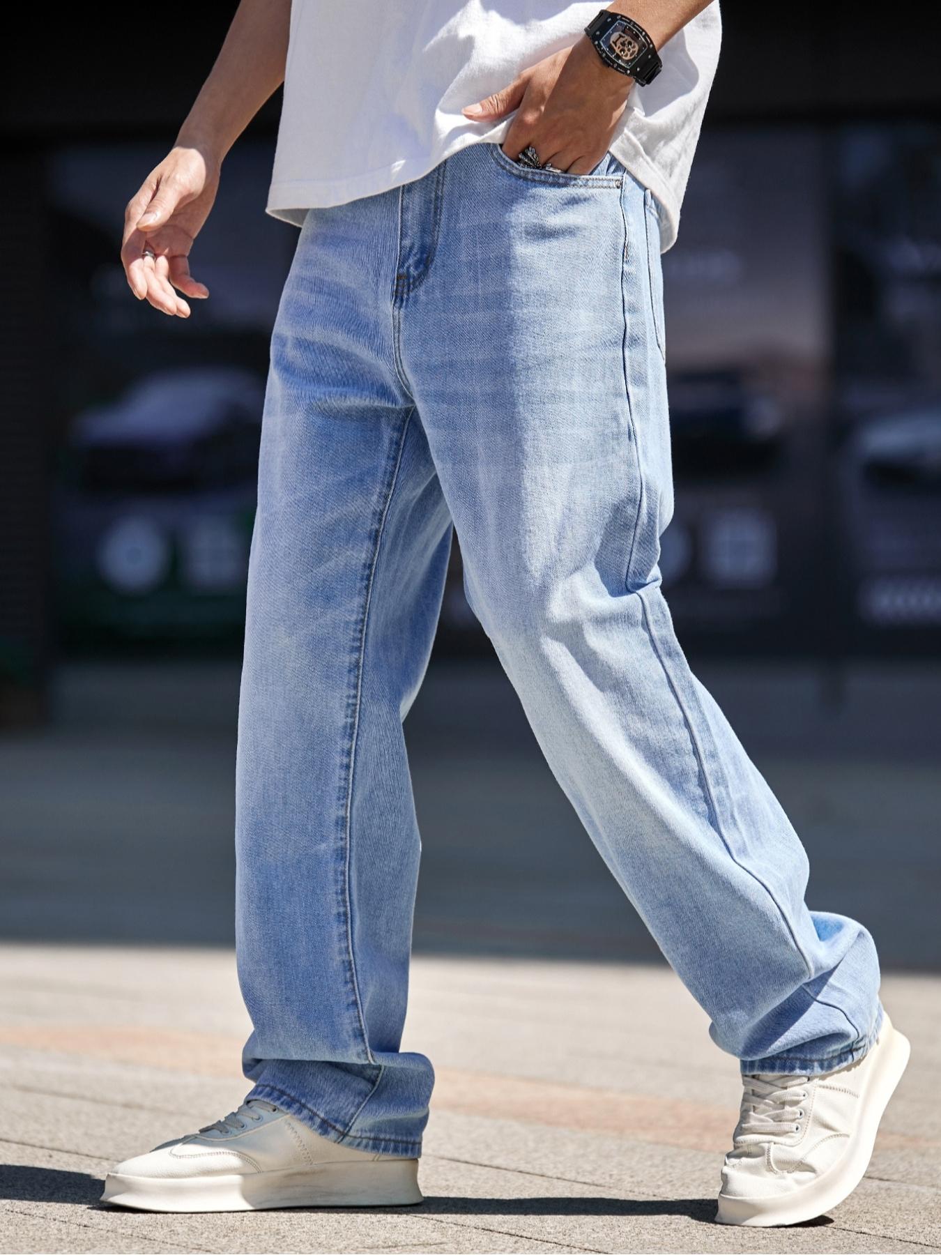 Men's Fashion Light Blue Light Wash Baggy Jeans, Menswear Retro Style Loose - Fit Denim Pants Perfect for Streetwear, Casual Daily Outfits and Urban Fashion Looks Vibe