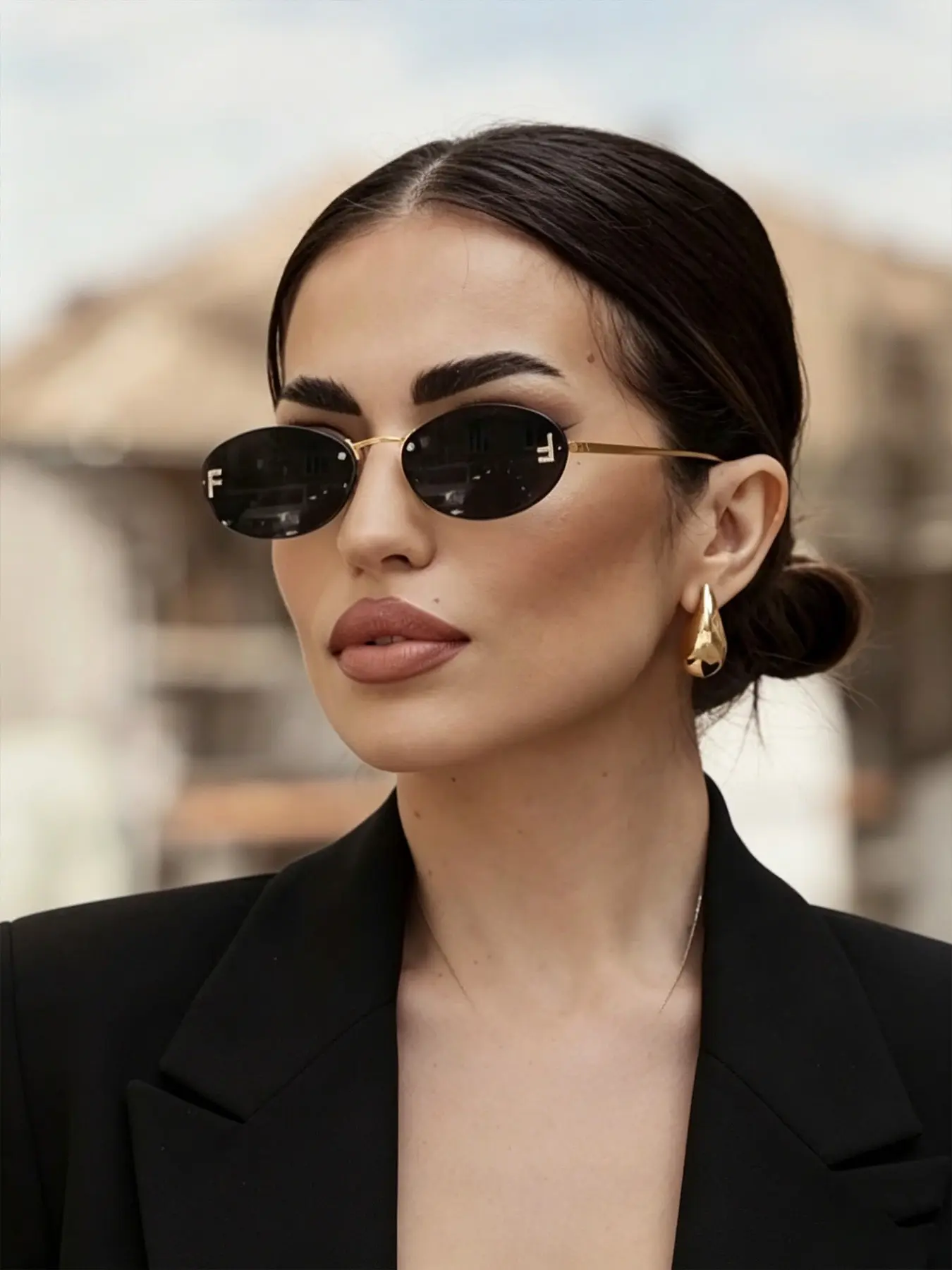 Letter F Frameless Women's Sunglasses, Oval Retro Small Frame, Fashion Metal Shades, Ideal for Vacation, Travel, Sports, Driving, Beach, Parties