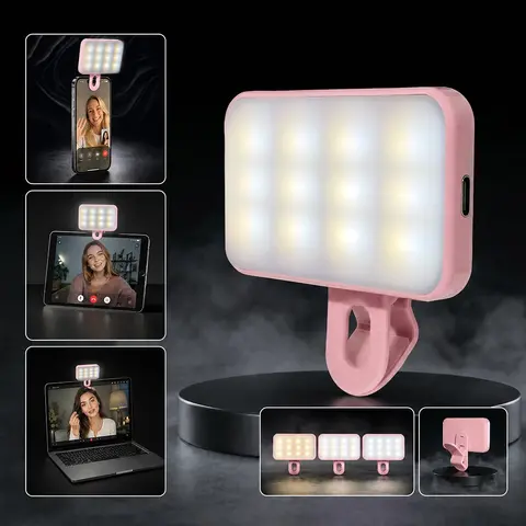 1PC Portable Rechargeable Fill Light, Selfie Led Lights, Selfie Accessory, Led Smartphone Light, Video Conference Lighting, Three Lighting Modes, Suitable for Laptops/Phones/Tablets/Zoom Calls/Makeup, Selfies, and Live Streaming