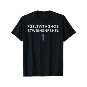 Men's Christian Faith Cross Symbol T Shirt with Encoded Text Design for Religious Believers And Spirituality Lovers