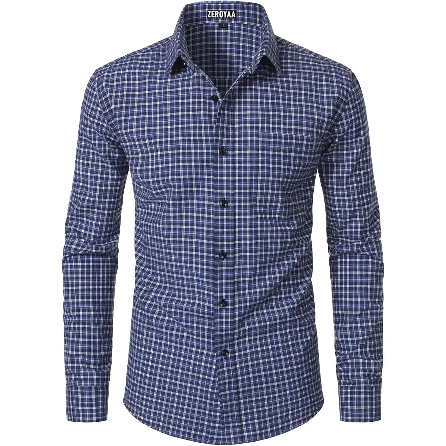 ZEROYAA Men's Slim Fit Long Sleeve Plaid Pattern Gingham Dress Shirt - Formal, Casual, Business, Lightweight, Button Down