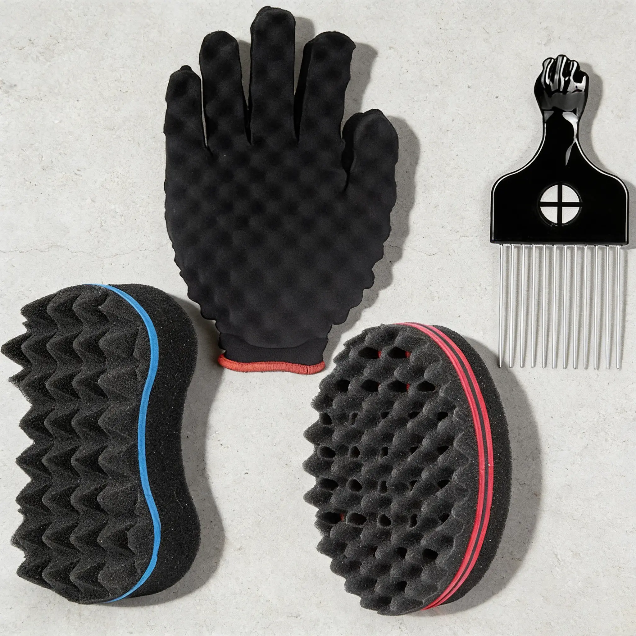4-Piece Hair Styling Tool Set, Includes Sponge Curling Brush, Curly Brush, Sponge Gloves, Steel Needle Comb, Braiding Tools, Ideal for Salons