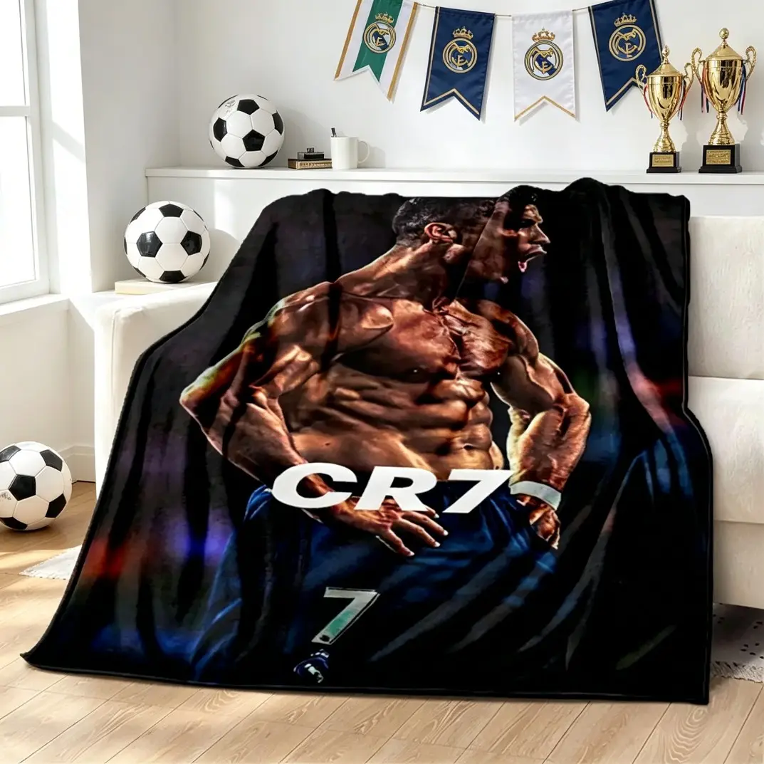 CR7 GOAT Ronaldo Football Flannel Blanket, Soccer Star Plush Fleece Throw for Adults Kids, Ultra Soft Warm Cozy Blanket for Sofa Bed Travel Camping Room Decor Birthday Christmas Fan Gift