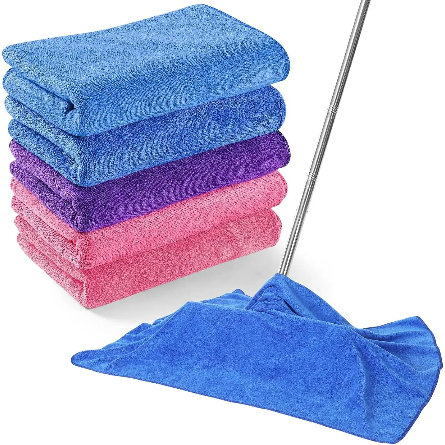 5 count  Microfiber Cloth 30" x 20" Large Floor Microfiber Towel  Washable Free Lint Free Cloth Rag for  Mop Floor Window Housekeeping (,Blue)